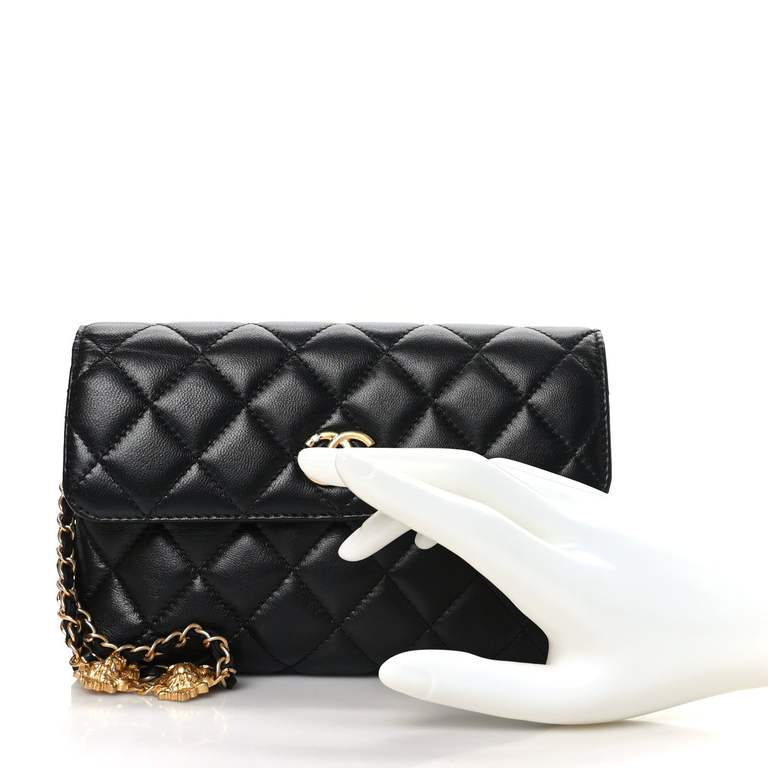 Chanel Lambskin Quilted CC Pouch With Handle Black 2 of 11