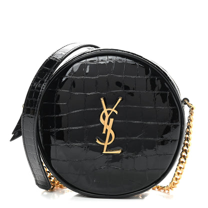 Saint Laurent Patent Crocodile Embossed Round Vinyle Camera Bag Black 1 of 7
