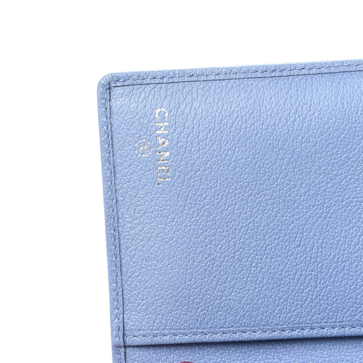 Goatskin Camellia Embossed Yen Wallet Blue