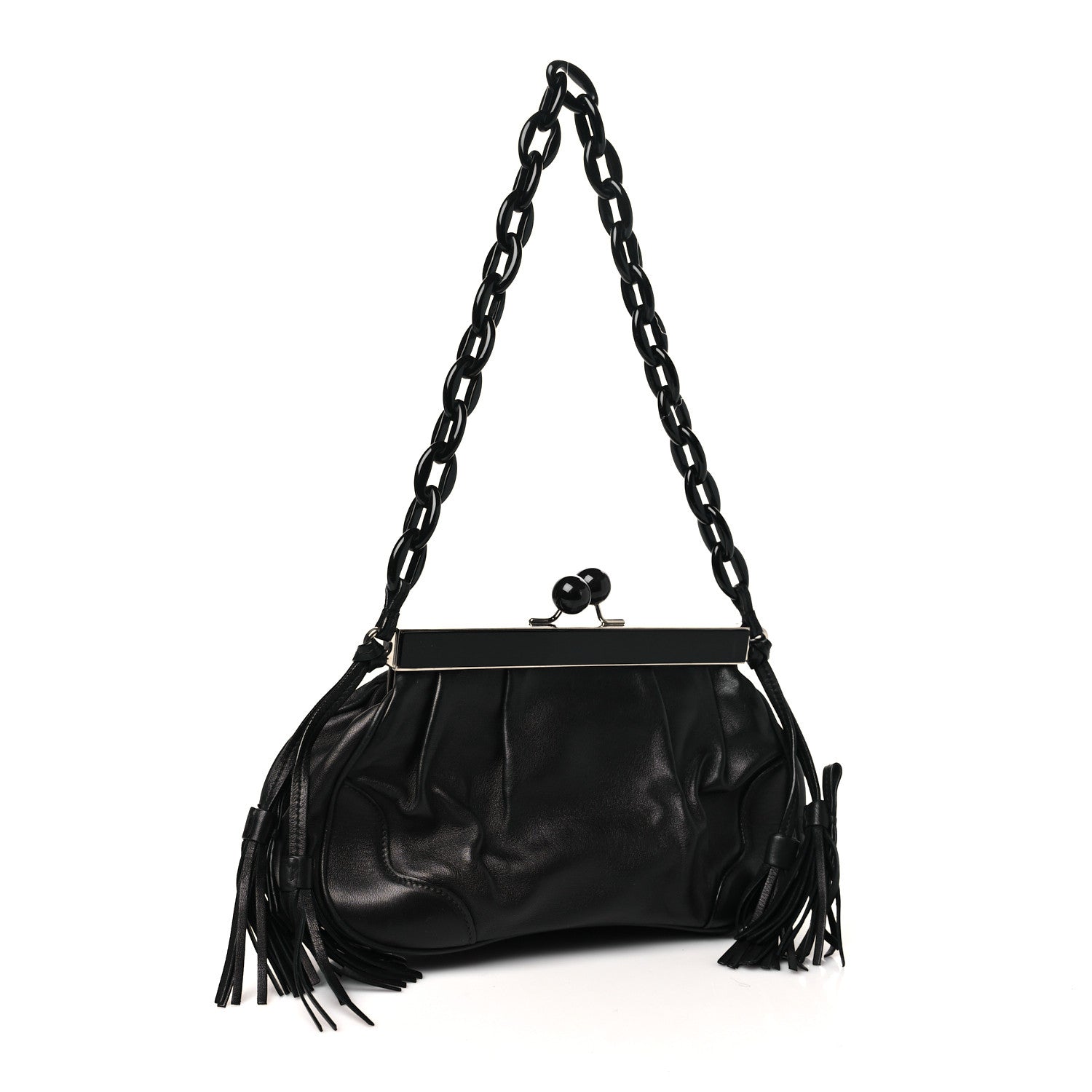 Prada Nappa Kisslock Small Frame Shoulder Bag Black 3 of 12
