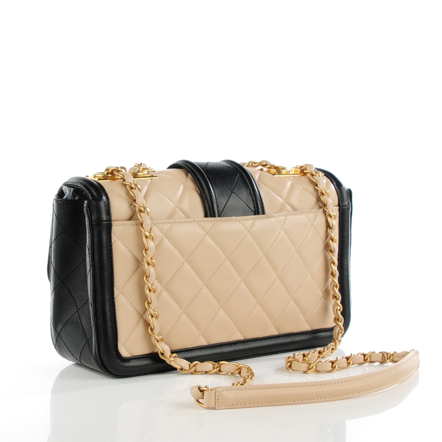 Lambskin Quilted Medium Elegant CC Flap Beige Black