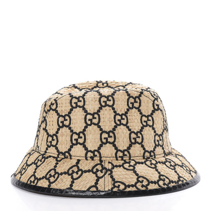 Gucci Raffia Elaphe GG Monogram Embroidered Fedora Hat M Ivory Black 4 of 7