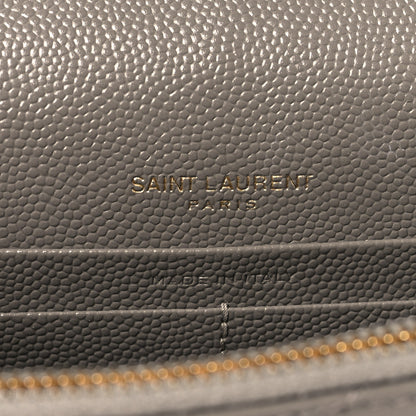 Saint Laurent Grain De Poudre Matelasse Chevron Monogram Envelope Chain Wallet Fog 6 of 11