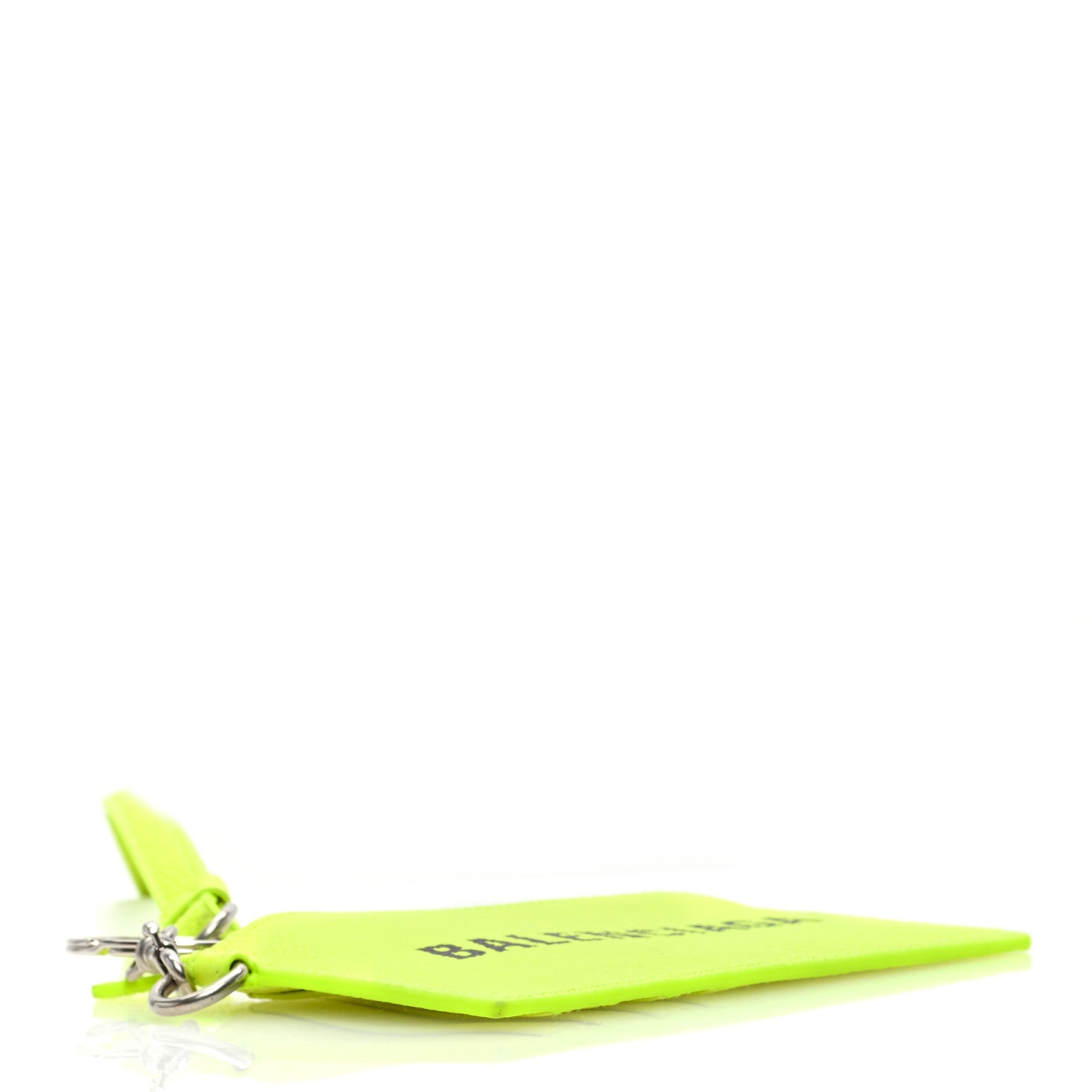 Balenciaga Grained Calfskin Logo Cash Coin Card Holder On Keychain Fluo Yellow Black 4 of 9