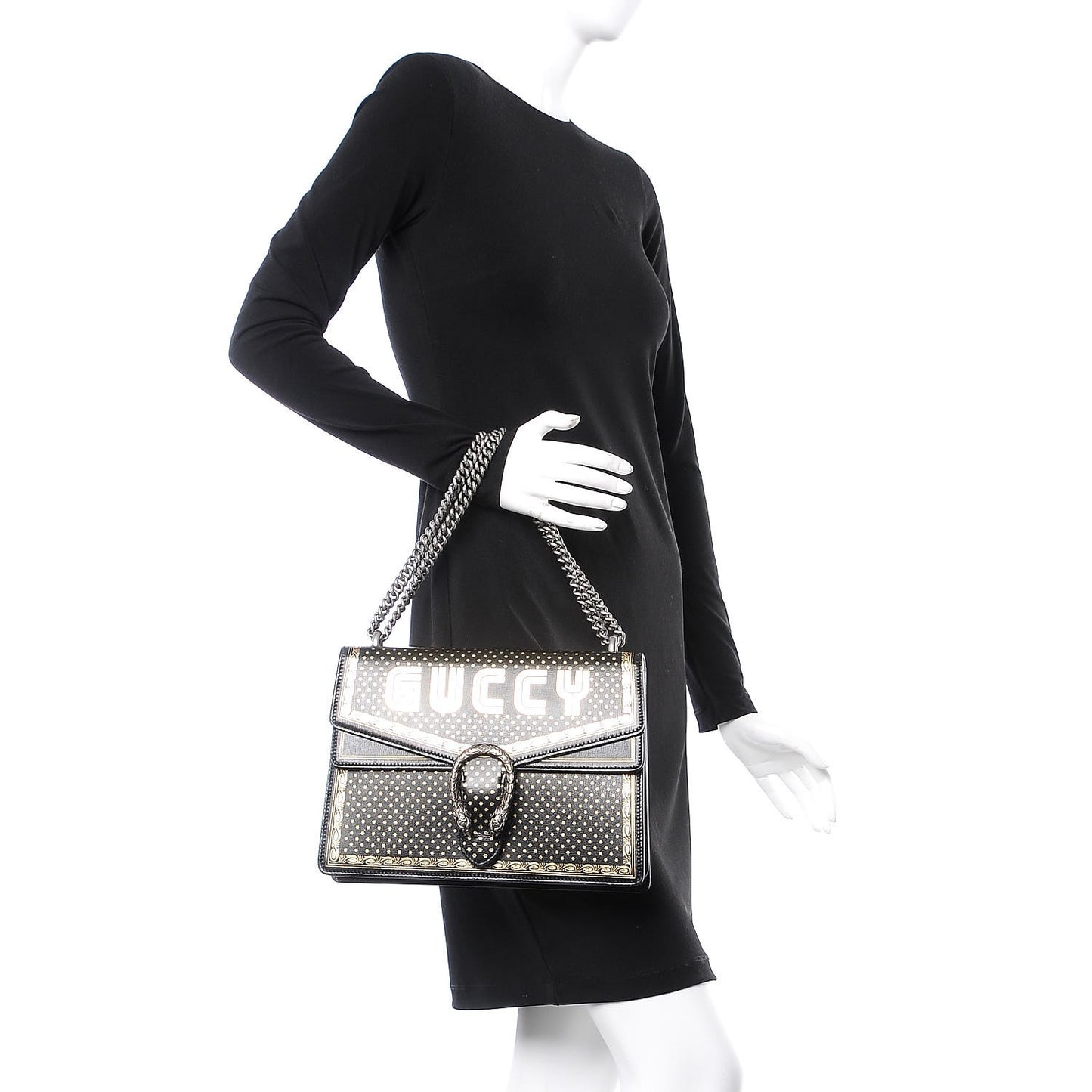 X SEGA Calfskin GUCCY Stars Medium Dionysus Shoulder Bag Black Gold