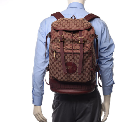 Gucci GG Monogram Script Logo Large Double Pocket Backpack Sahara Rubino Bordeaux 2 of 10