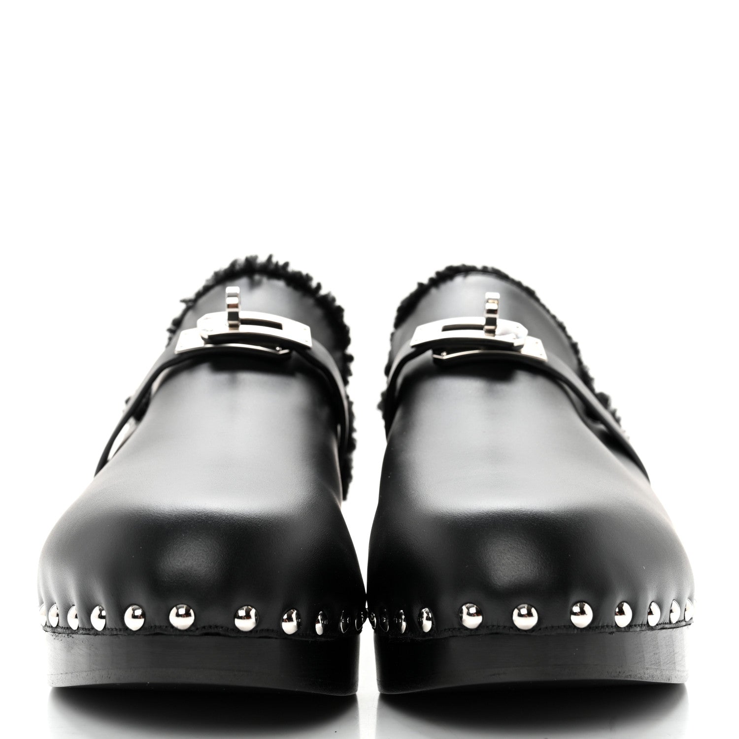 Hermes Calfskin Woolskin Carlotta Mules 41 Black 2 of 12