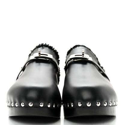 Hermes Calfskin Woolskin Carlotta Mules 41 Black 2 of 12