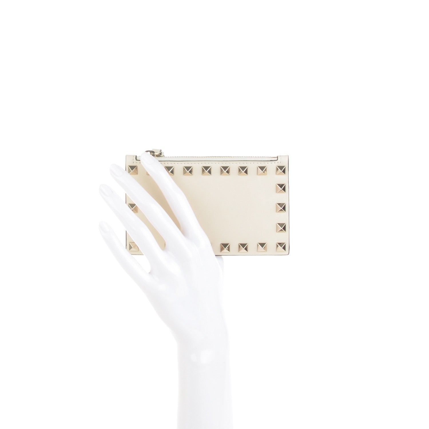Valentino Garavani Vitello Rockstud Coin Case Card Holder Ivory 2 of 7