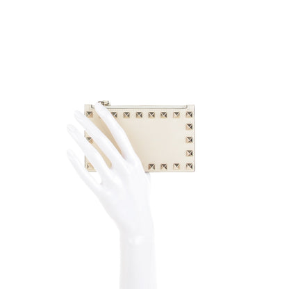Valentino Garavani Vitello Rockstud Coin Case Card Holder Ivory 2 of 7