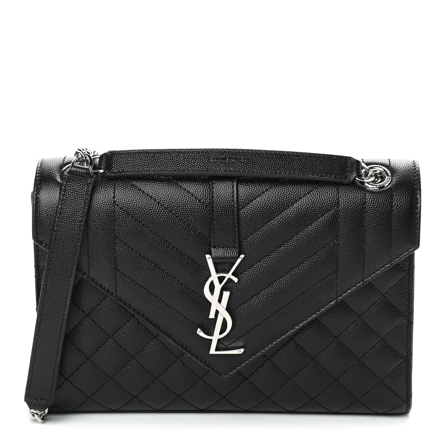 Saint Laurent Grain De Poudre Textured Mixed Matelasse Triquilt Medium Monogram Satchel Black 1 of 8