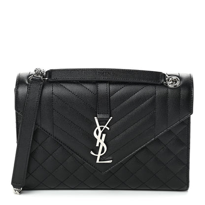 Saint Laurent Grain De Poudre Textured Mixed Matelasse Triquilt Medium Monogram Satchel Black 1 of 8
