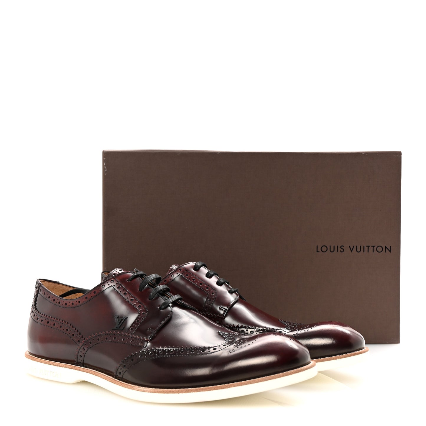 Glazed Calfskin Mens Brogue Derby Lace Up Shoes 10 Burgundy