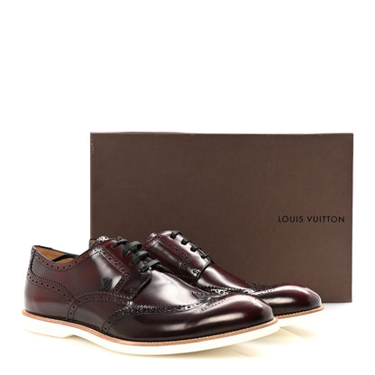 Louis Vuitton Glazed Calfskin Mens Brogue Derby Lace Up Shoes 10 Burgundy 10 of 10