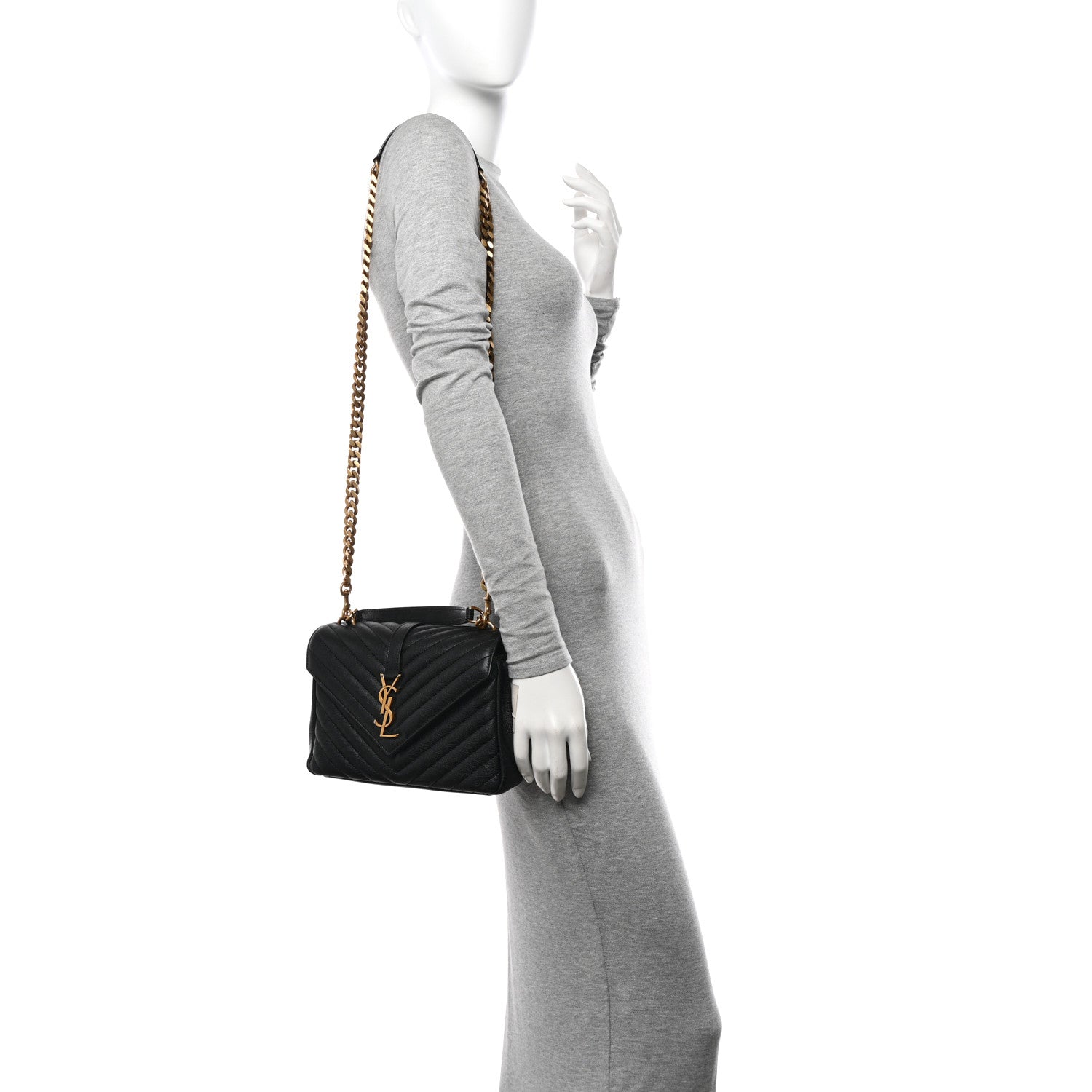 Saint Laurent Sheepskin Matelasse Chevron Monogram Medium College Bag Black 2 of 14