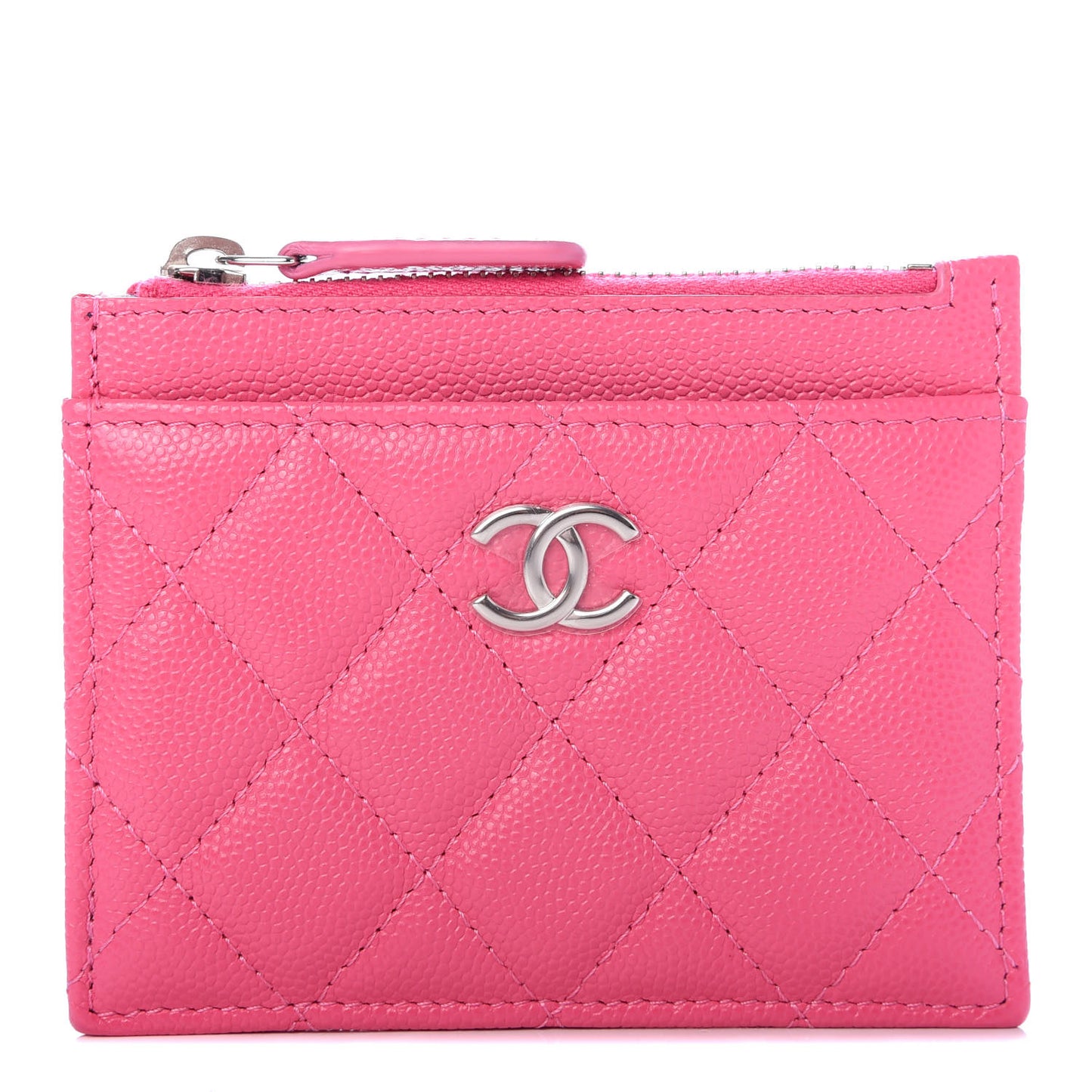 Caviar Quilted CC Zip Card Holder Pink