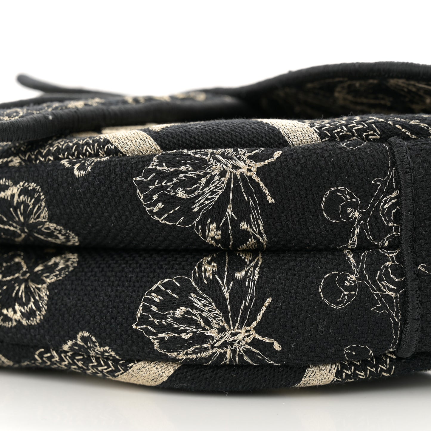 Canvas Embroidered Butterfly Print Saddle Bag Black