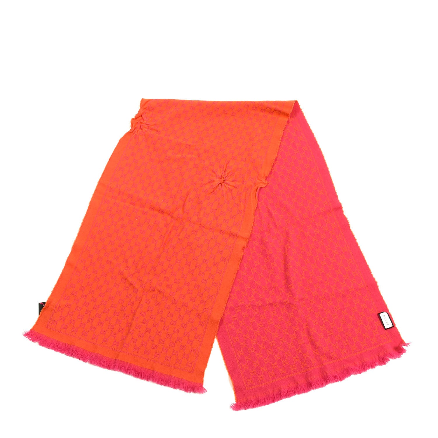 Gucci Wool GG Monogram Reversible New Sten Fringe Scarf Orange Pink 2 of 5