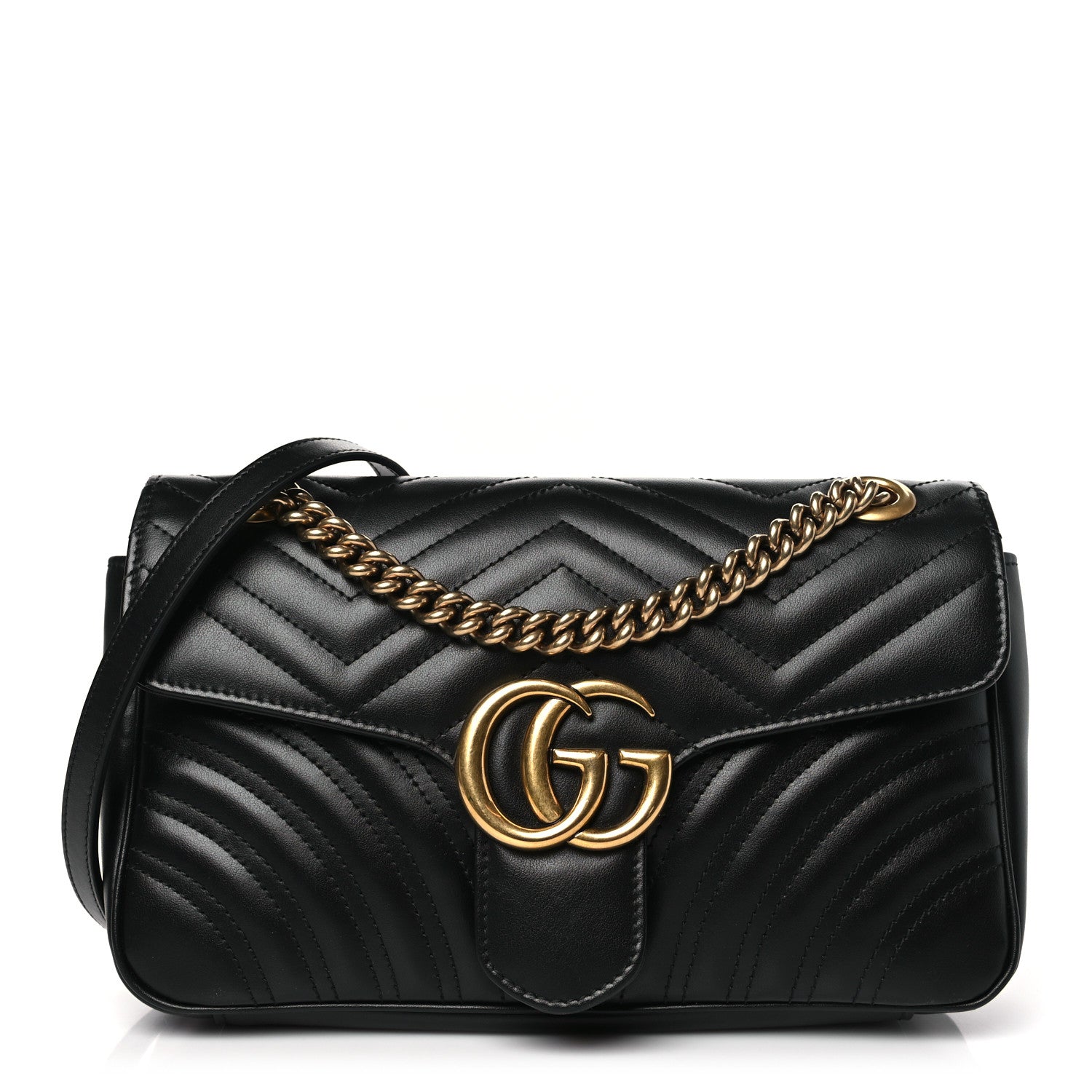 Gucci Calfskin Matelasse Small GG Marmont Shoulder Bag Black 1 of 13