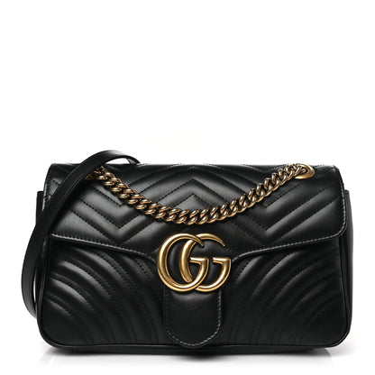 Gucci Calfskin Matelasse Small GG Marmont Shoulder Bag Black 1 of 13