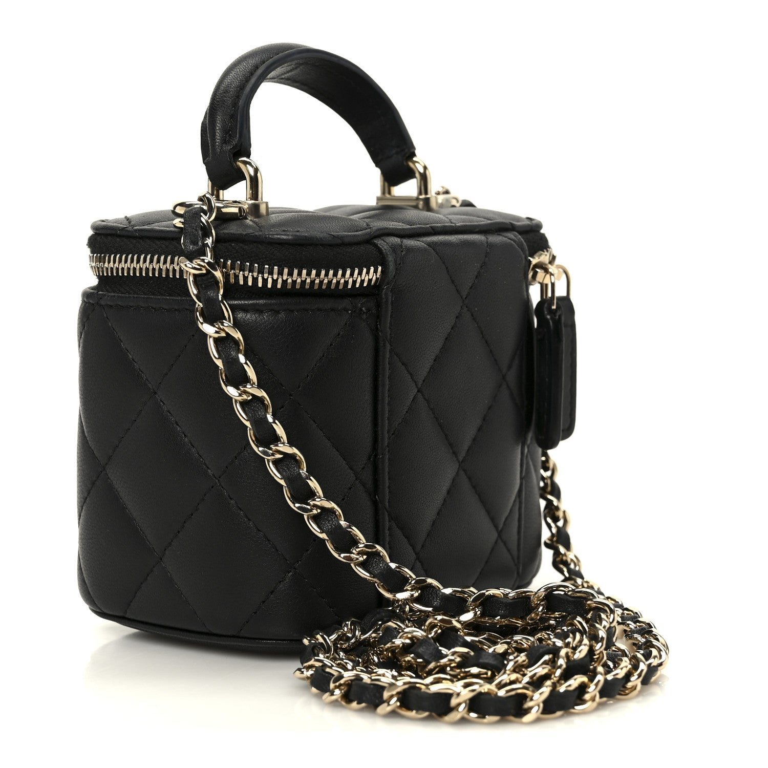 Chanel Lambskin Quilted Top Handle Mini Vanity Case With Chain Black 3 of 12