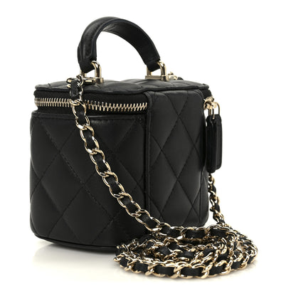 Chanel Lambskin Quilted Top Handle Mini Vanity Case With Chain Black 3 of 12