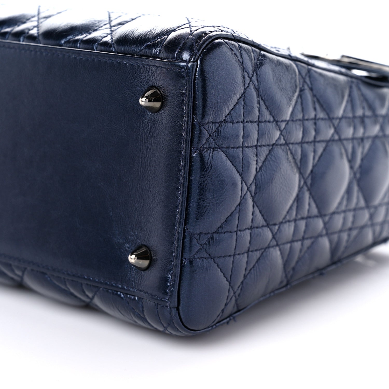 Christian Dior Metallic Lambskin Cannage Medium Lady Dior Navy Blue 8 of 9