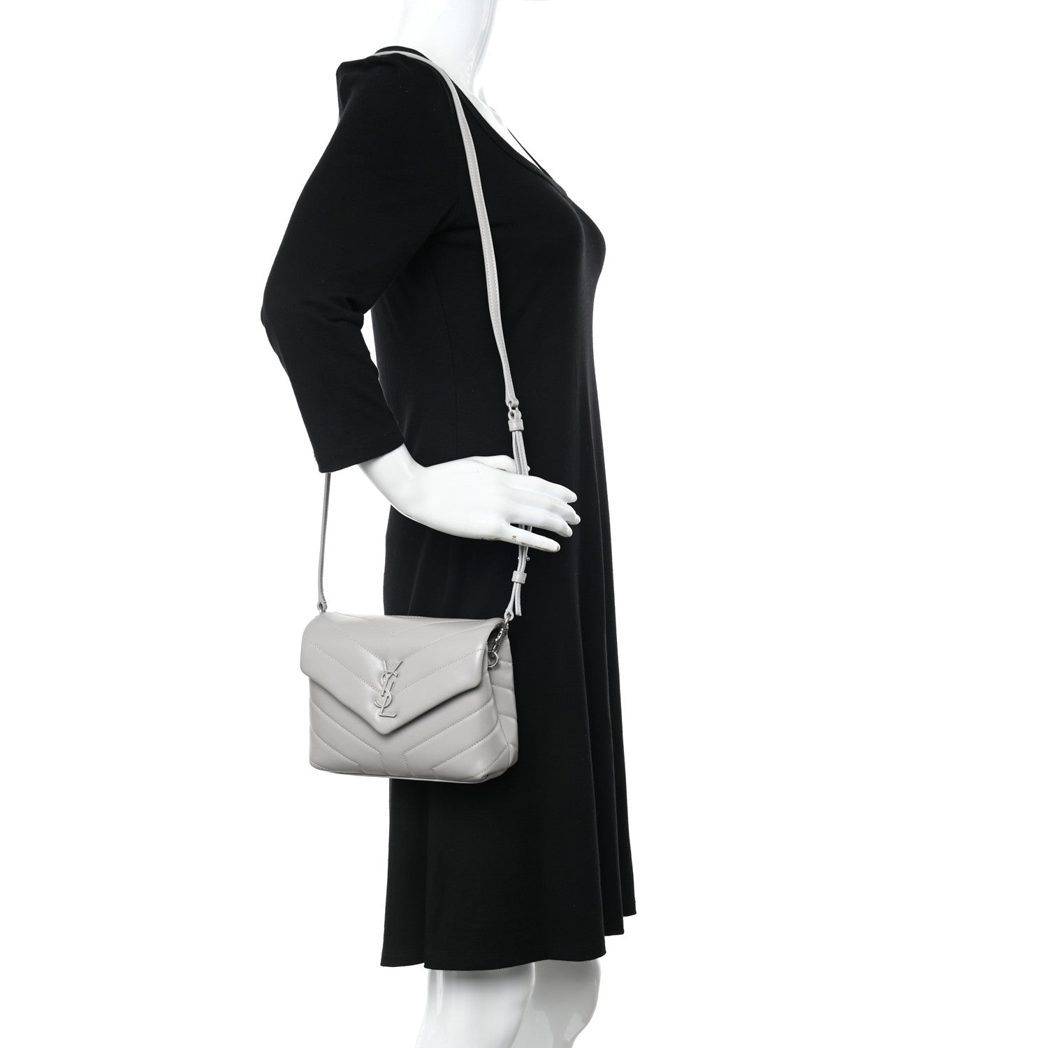 Saint Laurent Calfskin Y Quilted Monogram Toy Loulou Satchel Granite 2 of 11