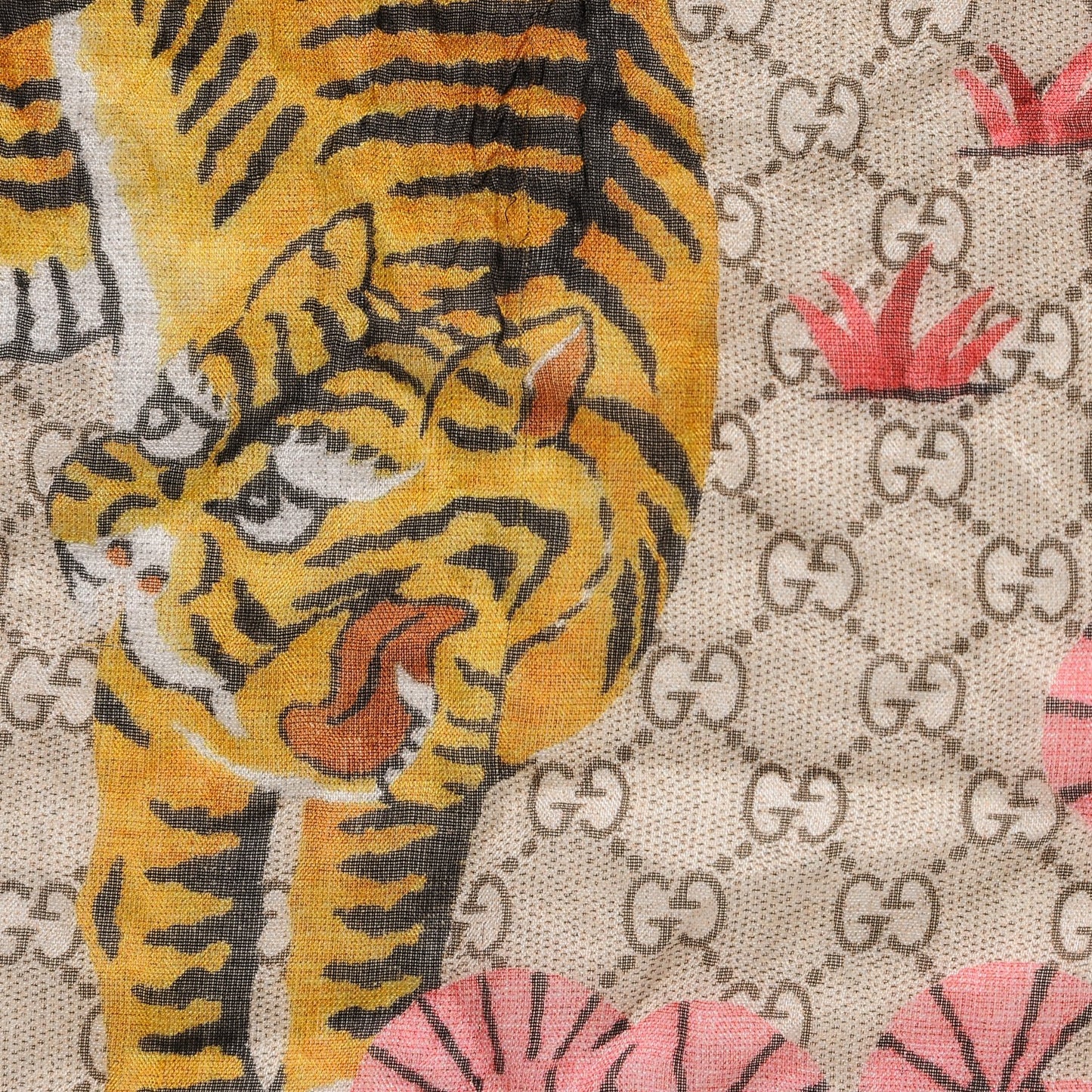 Modal Silk GG Monogram Supreme Tiger Square Shawl Rope Pink