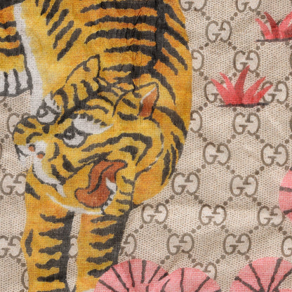 Gucci Modal Silk GG Monogram Supreme Tiger Square Shawl Rope Pink 4 of 6