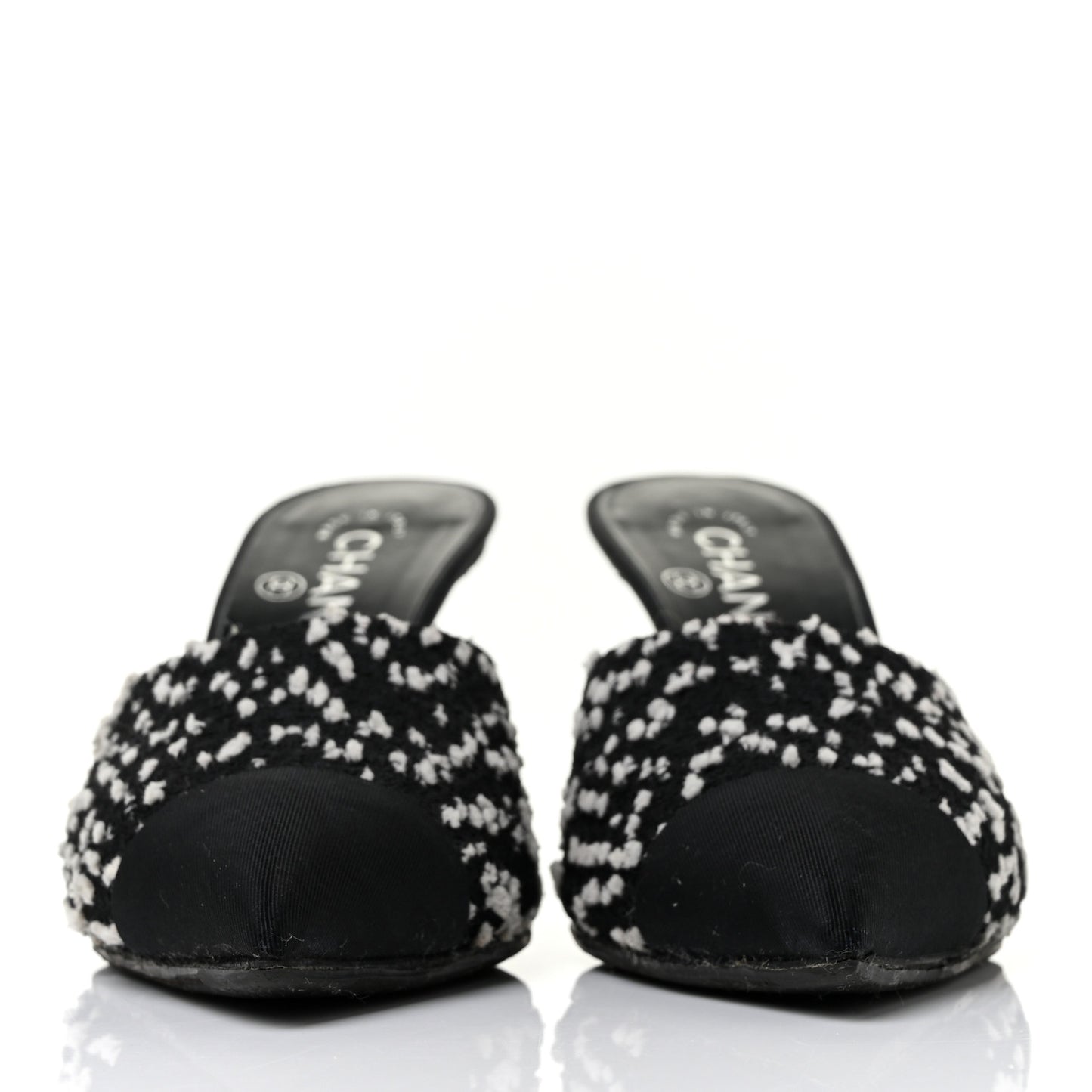 Tweed Grosgrain Pearl Mules 37 Black White