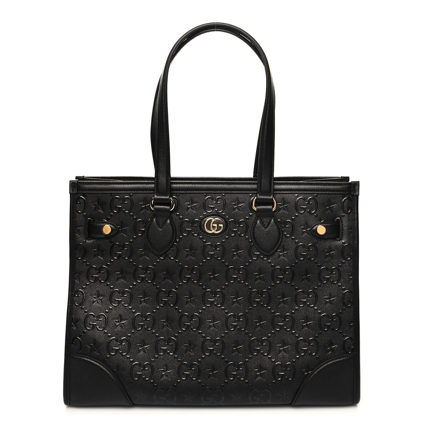 Wonka Grain Calfskin GG Monogram Star Embossed Medium GG Tote Black