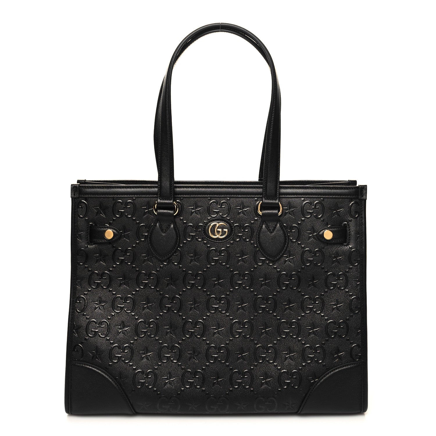 Gucci Wonka Grain Calfskin GG Monogram Star Embossed Medium GG Tote Black 1 of 10