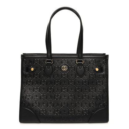 Gucci Wonka Grain Calfskin GG Monogram Star Embossed Medium GG Tote Black 1 of 10
