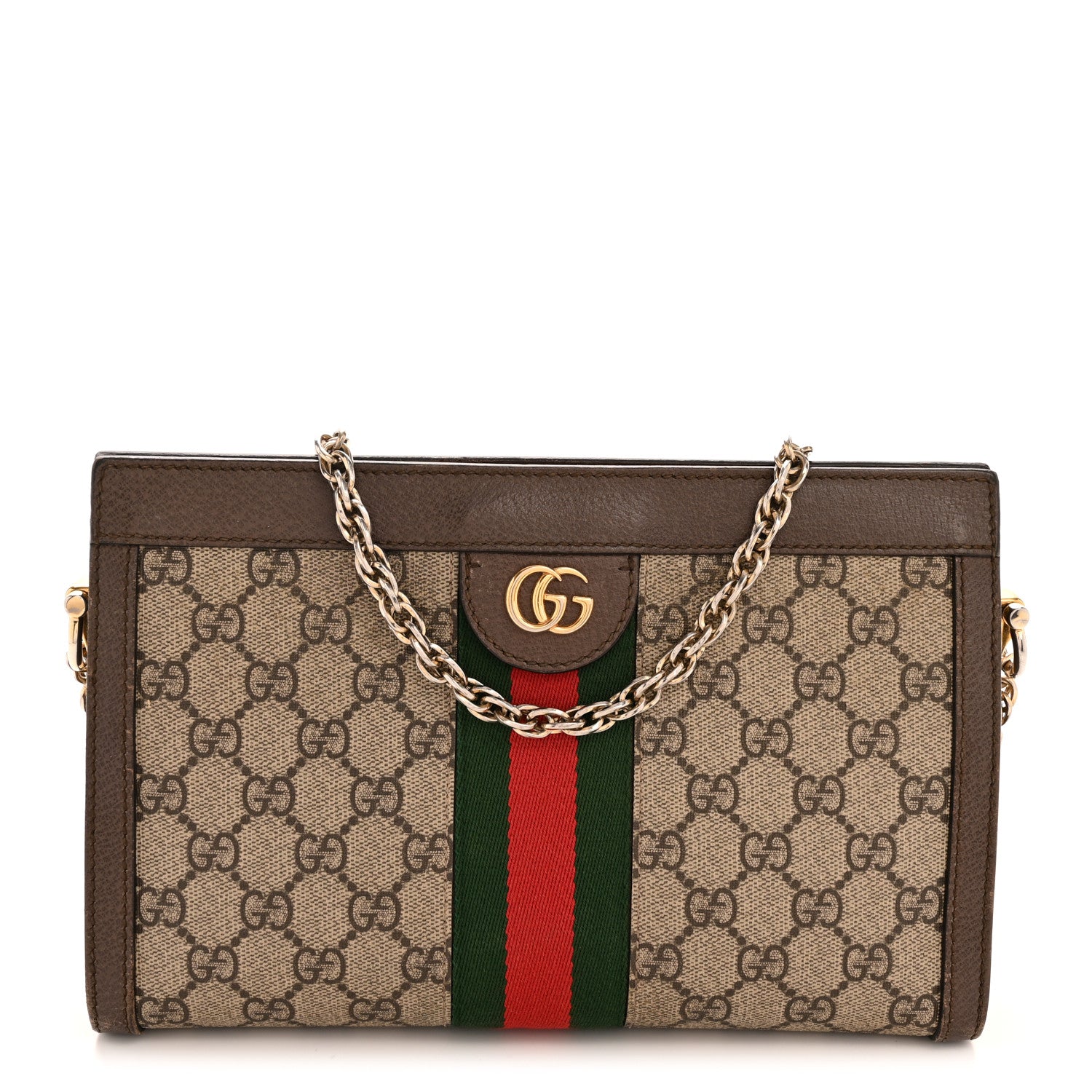 Gucci GG Supreme Monogram Web Small Ophidia Chain Shoulder Bag Brown 1 of 13