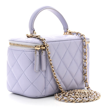 Chanel Lambskin Quilted Small Top Handle Vanity Case With Chain Light Purple 3 of 11