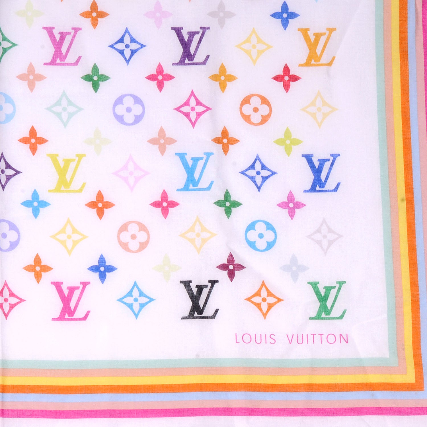 Louis Vuitton Cotton Monogram Multicolor Square Scarf White 1 of 5