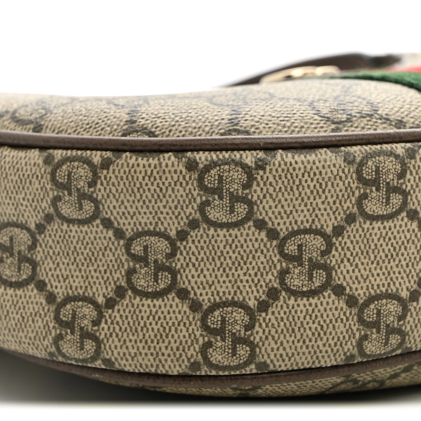 GG Supreme Monogram Textured Dollar Calfskin Web Small Ophidia Shoulder Bag Beige Ebony New Acero