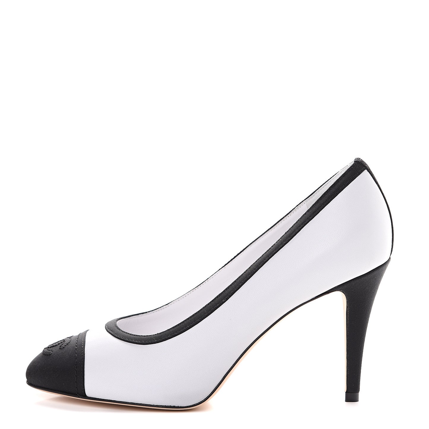 Lambskin Grosgrain Cap Toe CC Pumps 37 White Black