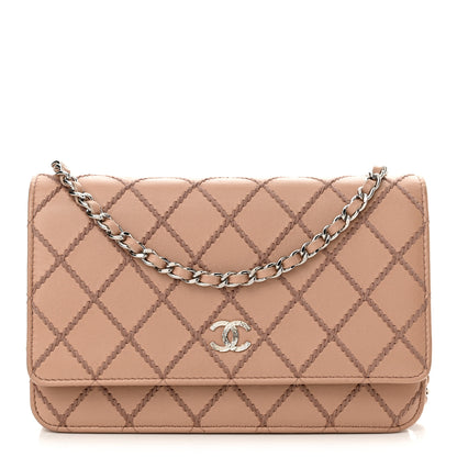 Chanel Calfskin Diamond Stitch Wallet On Chain WOC Beige 1 of 12