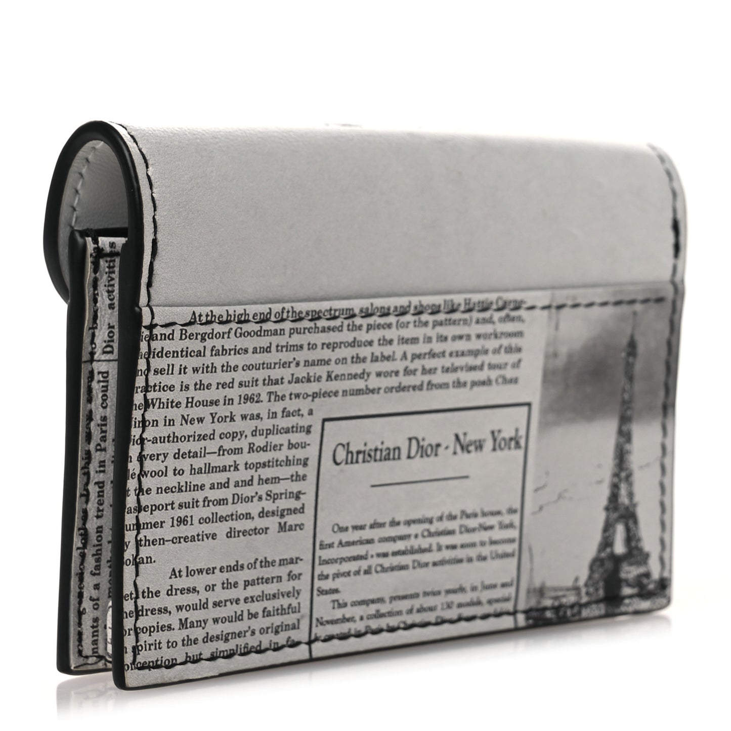 Calfskin Newspaper Print Saddle Bloom Card Holder White Black