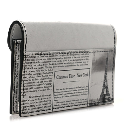 Christian Dior Calfskin Newspaper Print Saddle Bloom Card Holder White Black 3 of 7