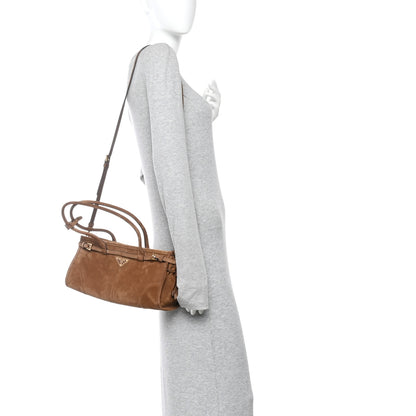 Prada Suede Triangle Medium Bonnie Shoulder Bag Cacao 2 of 10