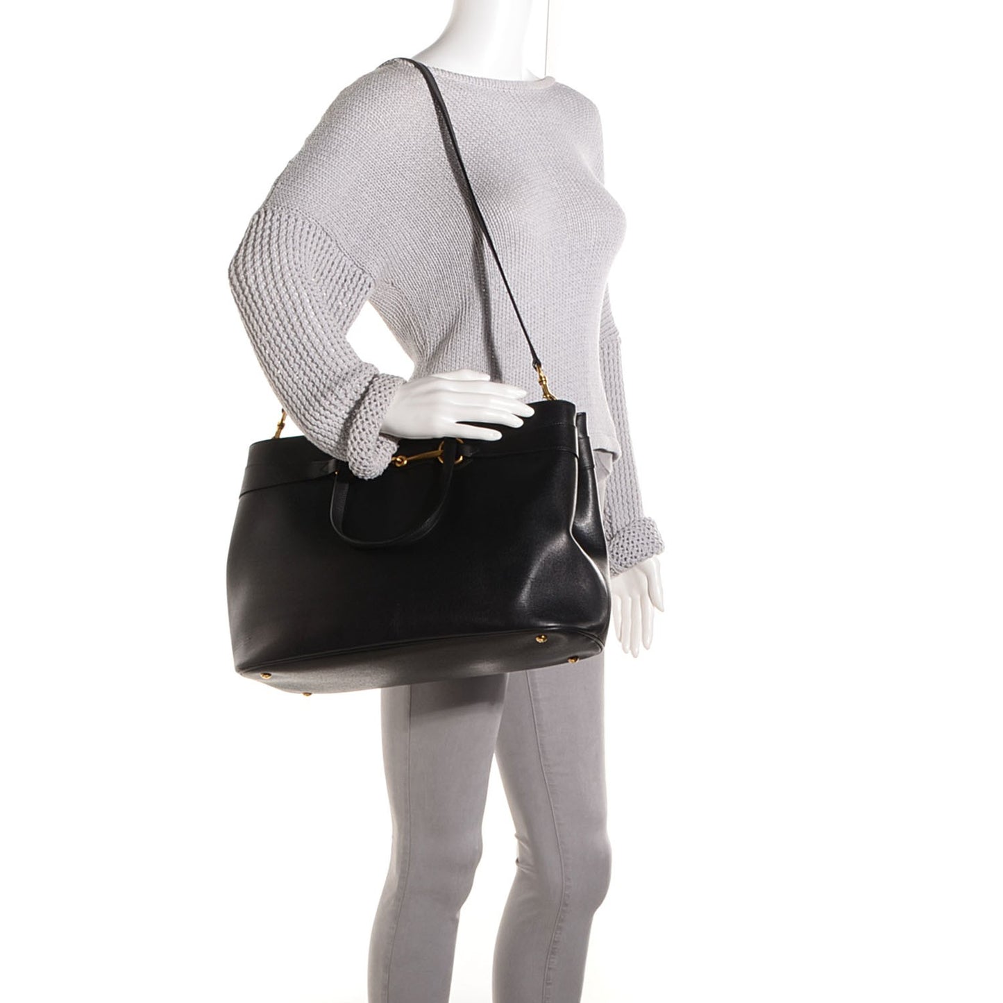 Textured Calfskin Large Bright Bit Tote Black