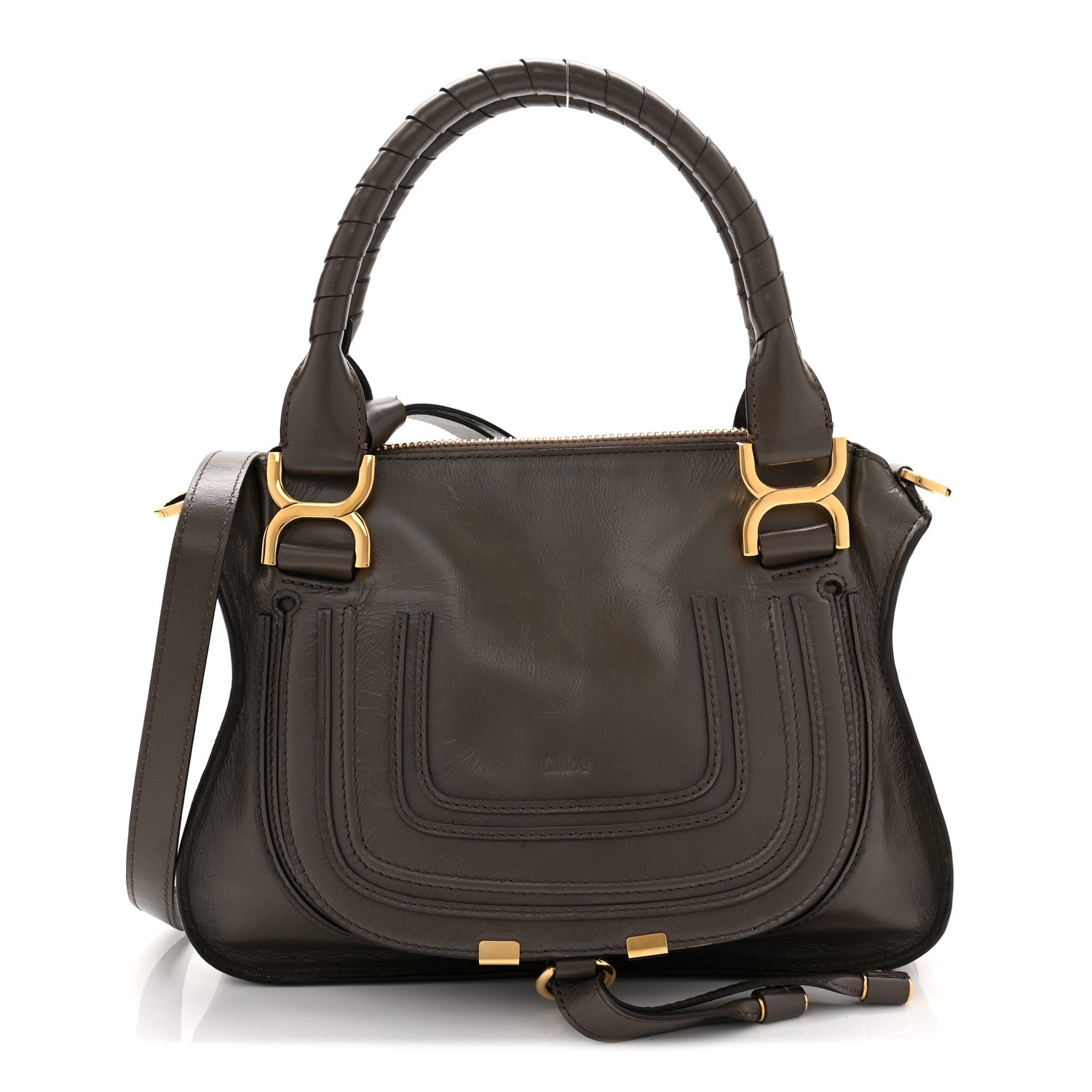 Chloe Natural Shiny Calfskin Small Marcie Satchel Flannel Grey 1 of 10