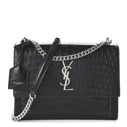 Saint Laurent Calfskin Crocodile Embossed Medium Monogram Sunset Black 1 of 9