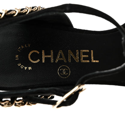 Chanel Suede CC Chain Sandals 37.5 Black 6 of 7