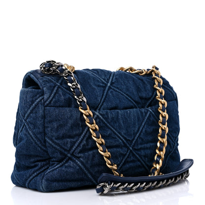 Chanel Denim Quilted Large Chanel 19 Flap Blue 3 of 11