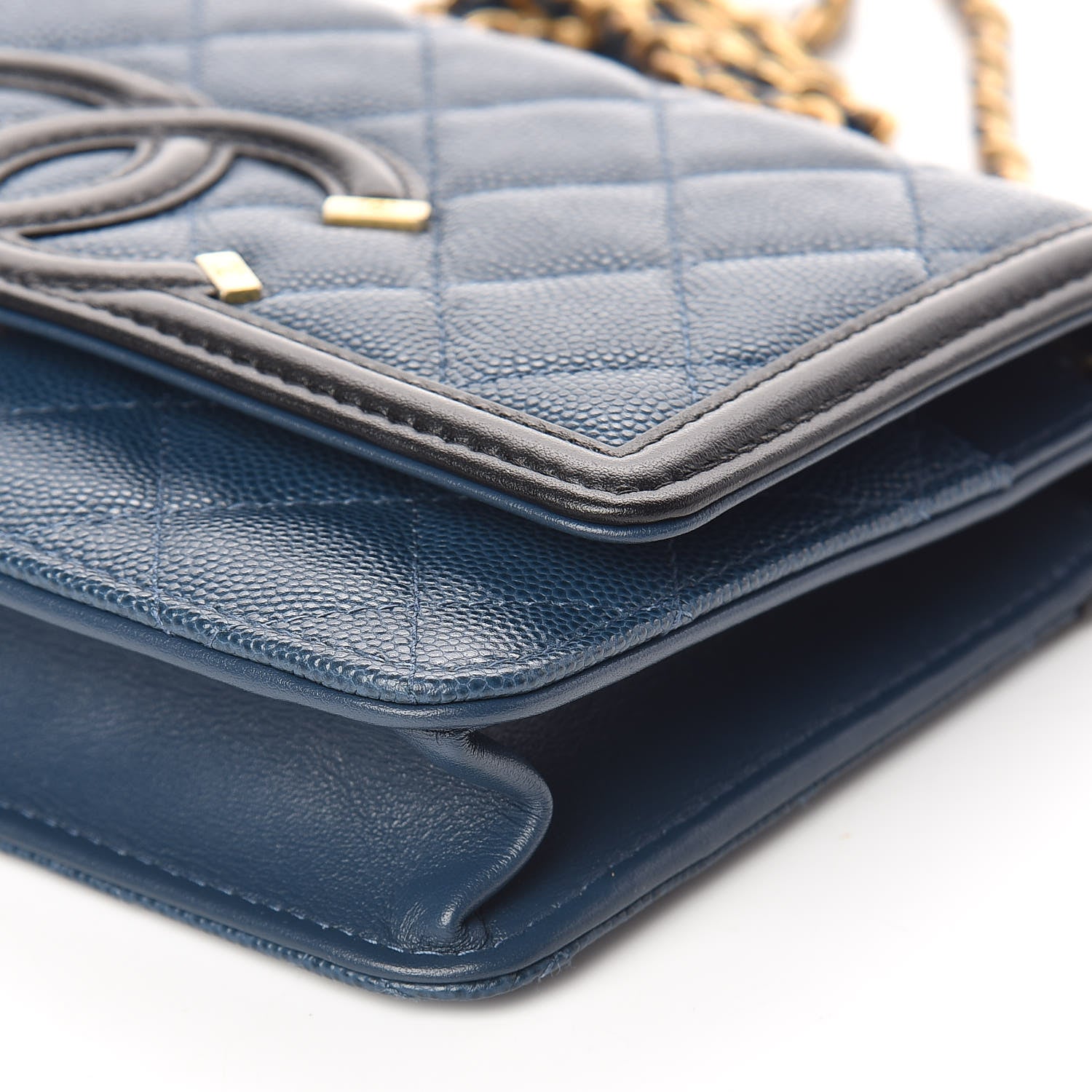 Chanel Caviar Quilted CC Filigree Wallet On Chain WOC Navy 10 of 12