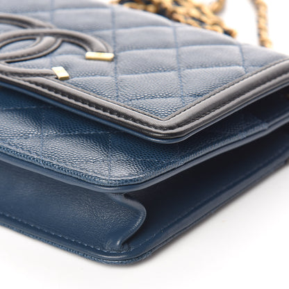 Chanel Caviar Quilted CC Filigree Wallet On Chain WOC Navy 10 of 12